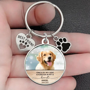 Custom Personalized Photo Keychain Pet Charm Key Ornaments - Memorial Gift for Dog/Cat Lovers - Once By My Side Forever In My Heart