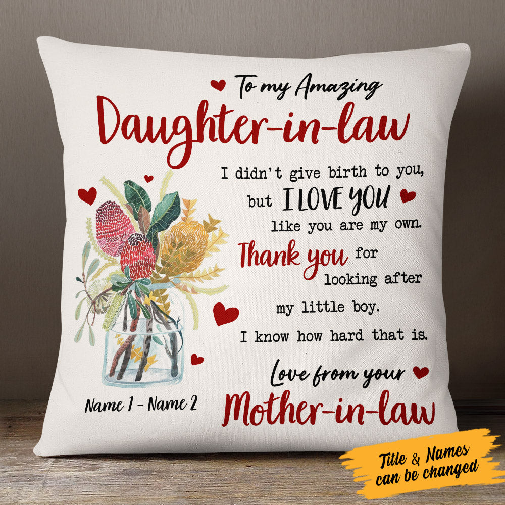 Personalized Daughter In Law Flower Pillow (Insert Included)