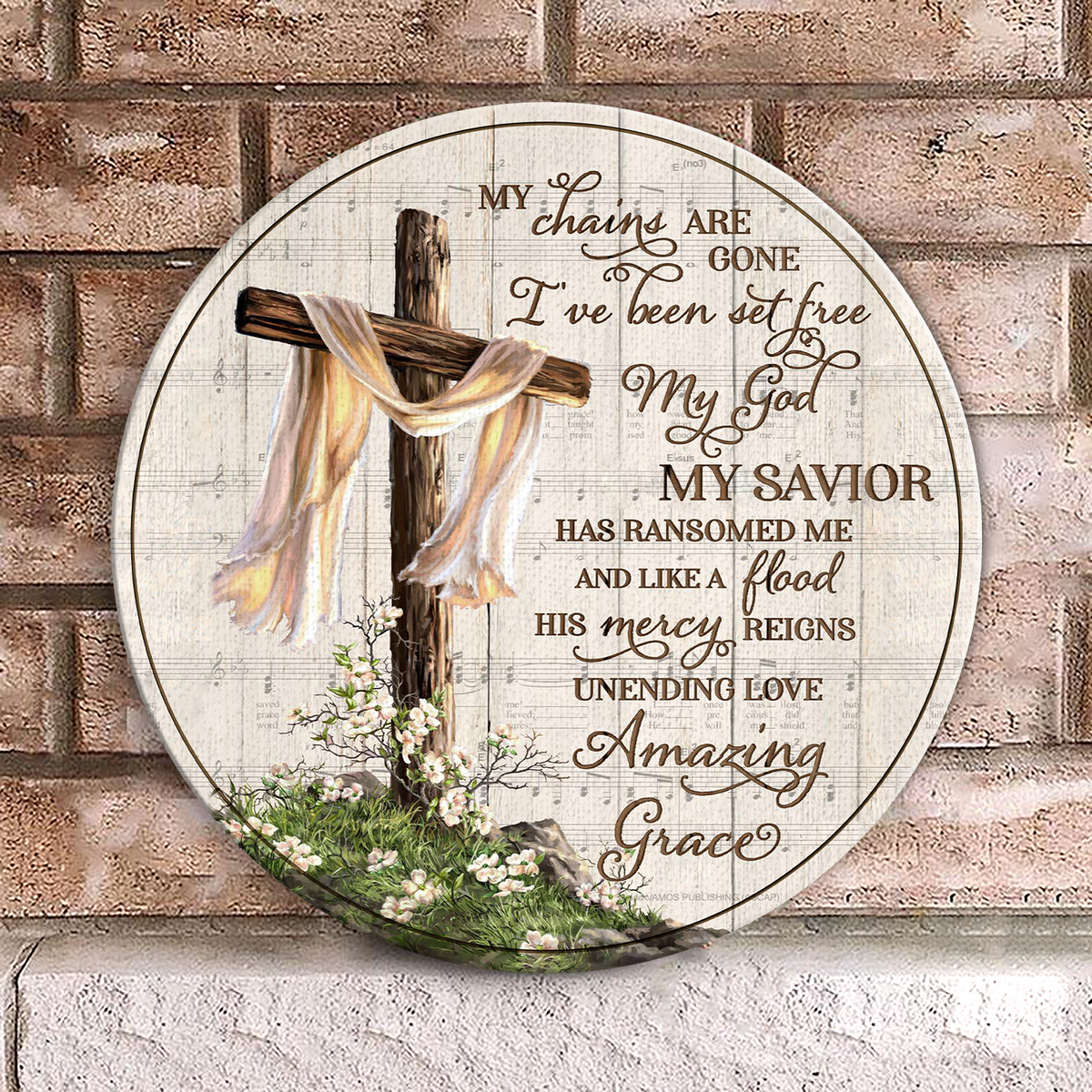 Cross Chains Are Gone Wood Circle Sign