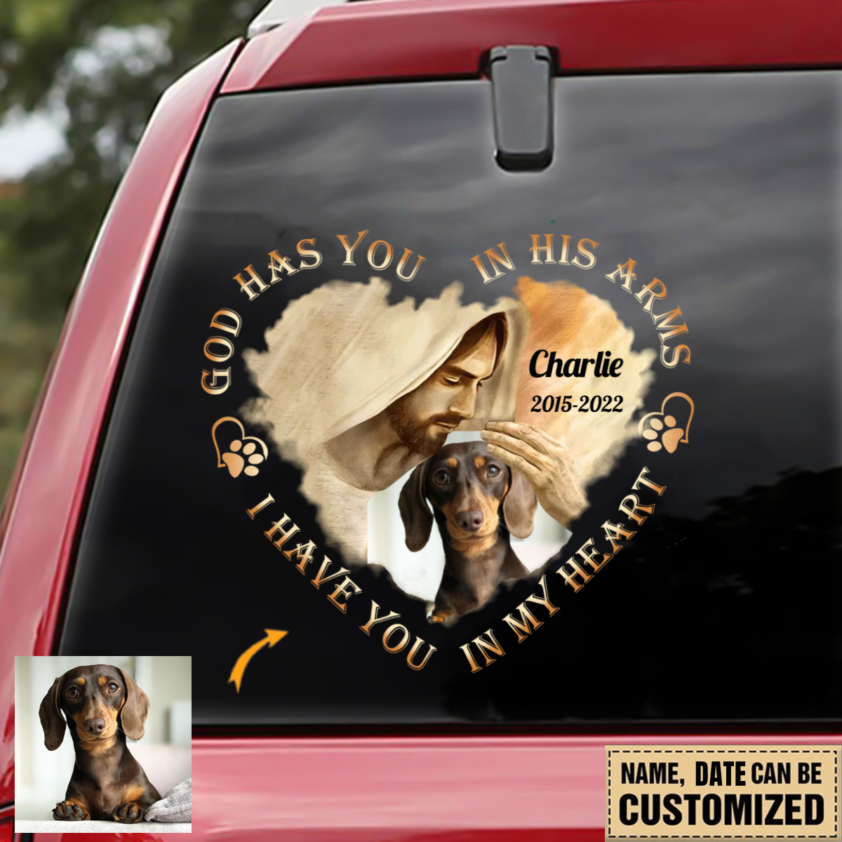 Memorial Gift Upload Dog Photo God Has You In His Arms Personalizedl Decal