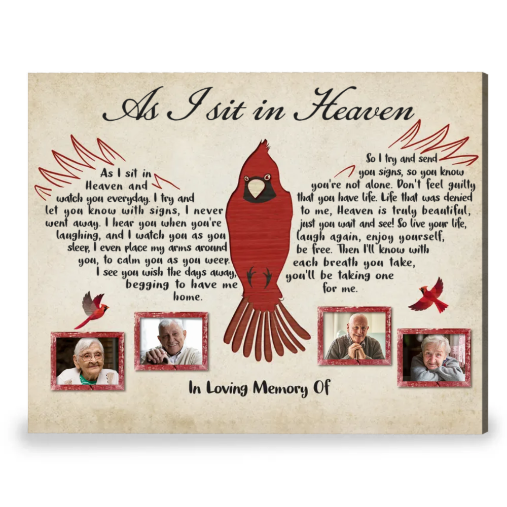 Personalized Cardinal Sympathy Gift Memorial Poster For Loved Ones As I Sit In Heaven
