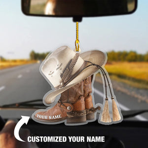 Personalized Boots And Hat Cowboy Flat Car Ornament