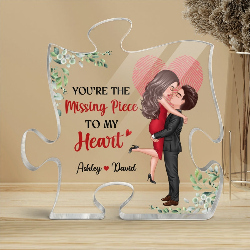The Missing Piece Couple Heart Fingerprint Personalized Puzzle Acrylic Plaque