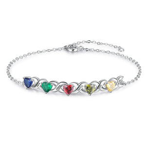 Family Custom Bracelet Heart Personalized with 2+ Birthstones