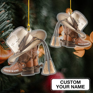 Personalized Boots And Hat Cowboy Flat CHRISTMAS Ornament