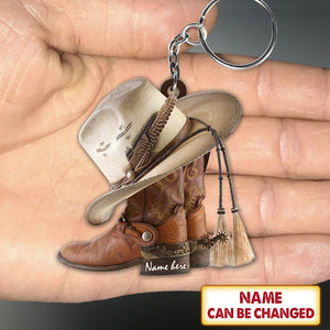 Personalized Boots And Hat Cowboy Flat Acrylic Keychain