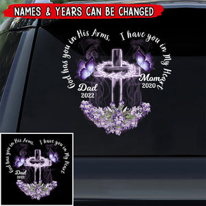 Memorial Gift Purple Butterfly Cross, God Has You In His Arms, I Have You In My Heart Personalized Personalized Decal