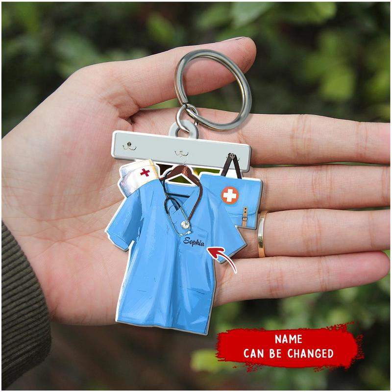 Personalized Nurse Custom Shape Wooden Acrylic Keychain