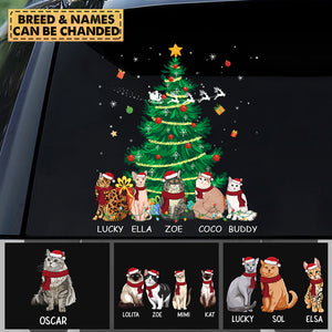 Cats with Christmas Hats Sitting under Christmas Tree Personalized Car Decal