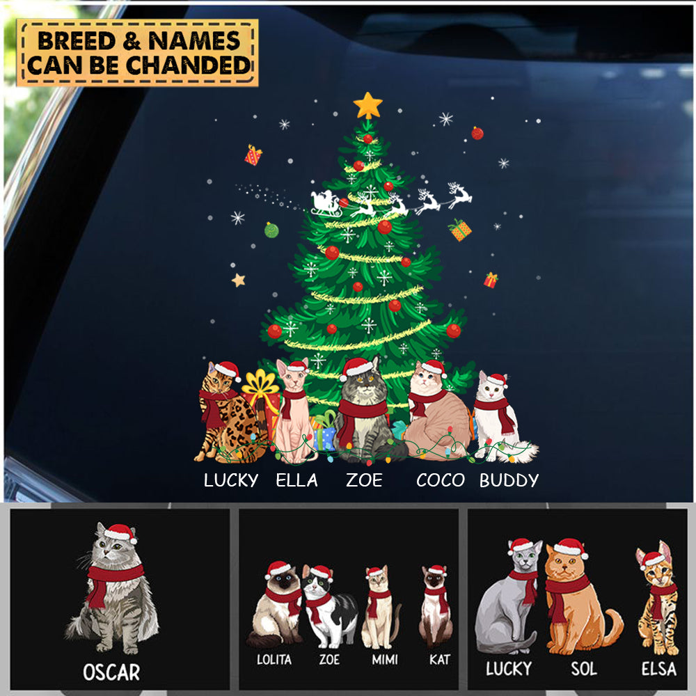 Cats with Christmas Hats Sitting under Christmas Tree Personalized Car Decal