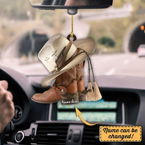 Personalized Boots And Hat Cowboy Flat Acrylic Car Ornament