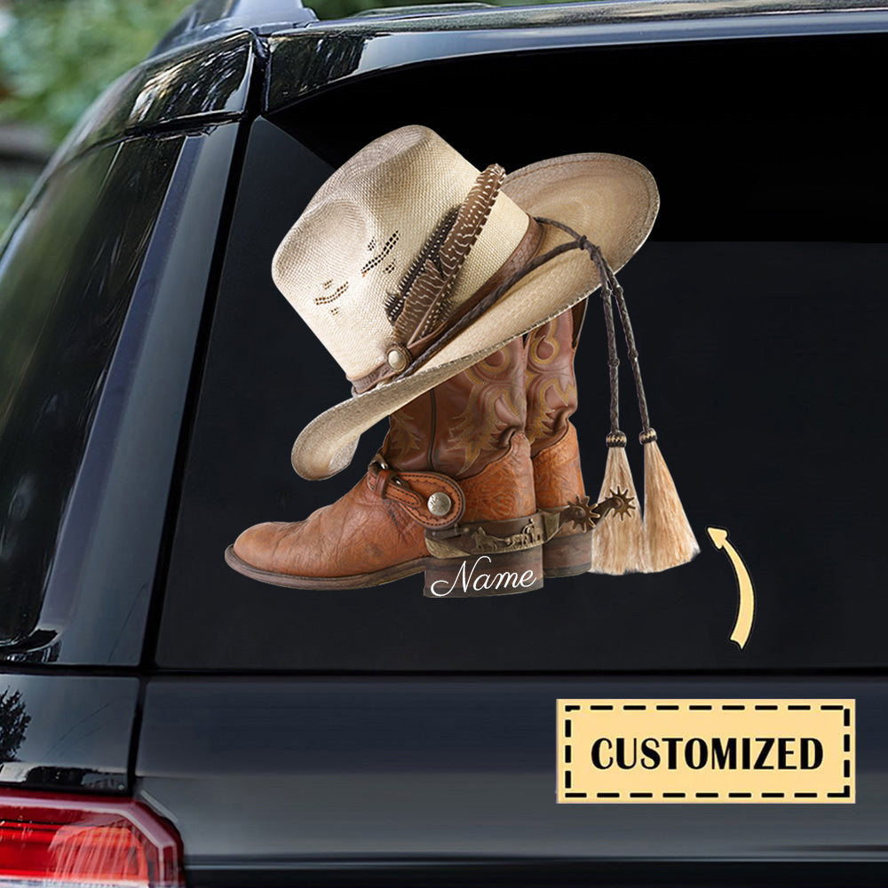BOOTS AND HAT COWBOY Personalized Car Decal