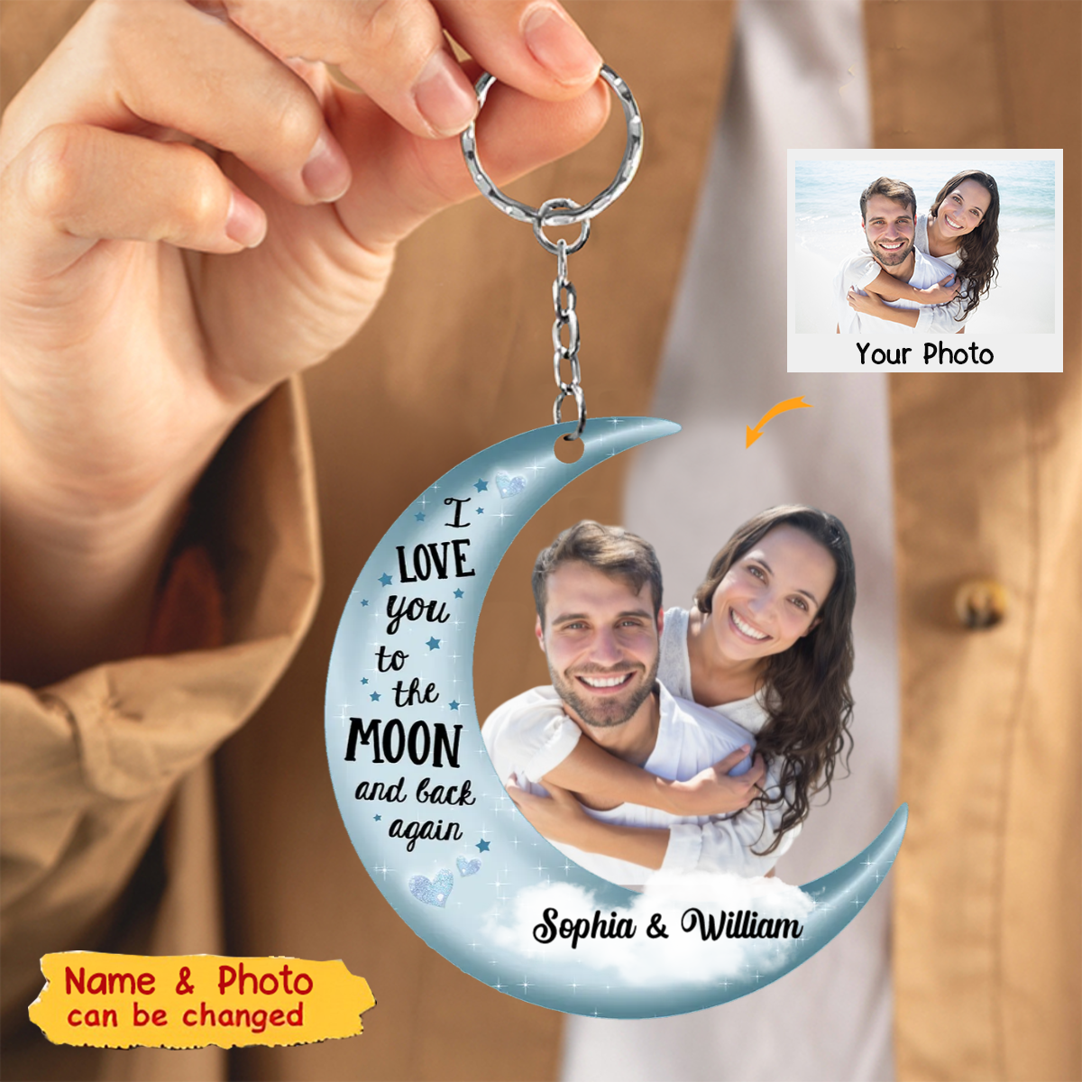 Personalized Couple Keychain - I love you to the moon and back again