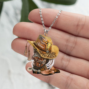 Vintage Cowboy Boots And Hat -Personalized Stainless Steel Necklace