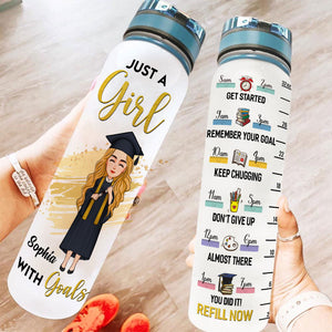 A Girl With Goal - Personalized Water Bottle With Time Marker
