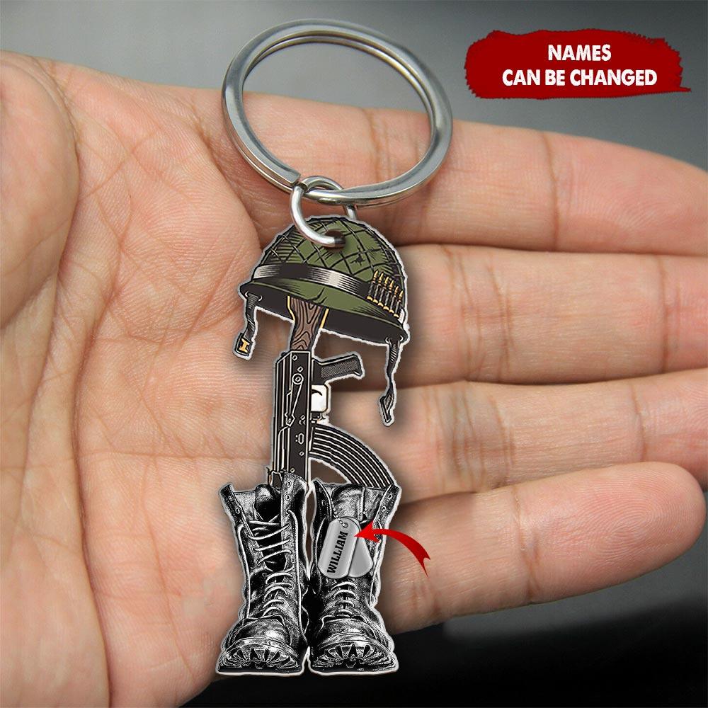 Personalized Name Military Wooden Keychain