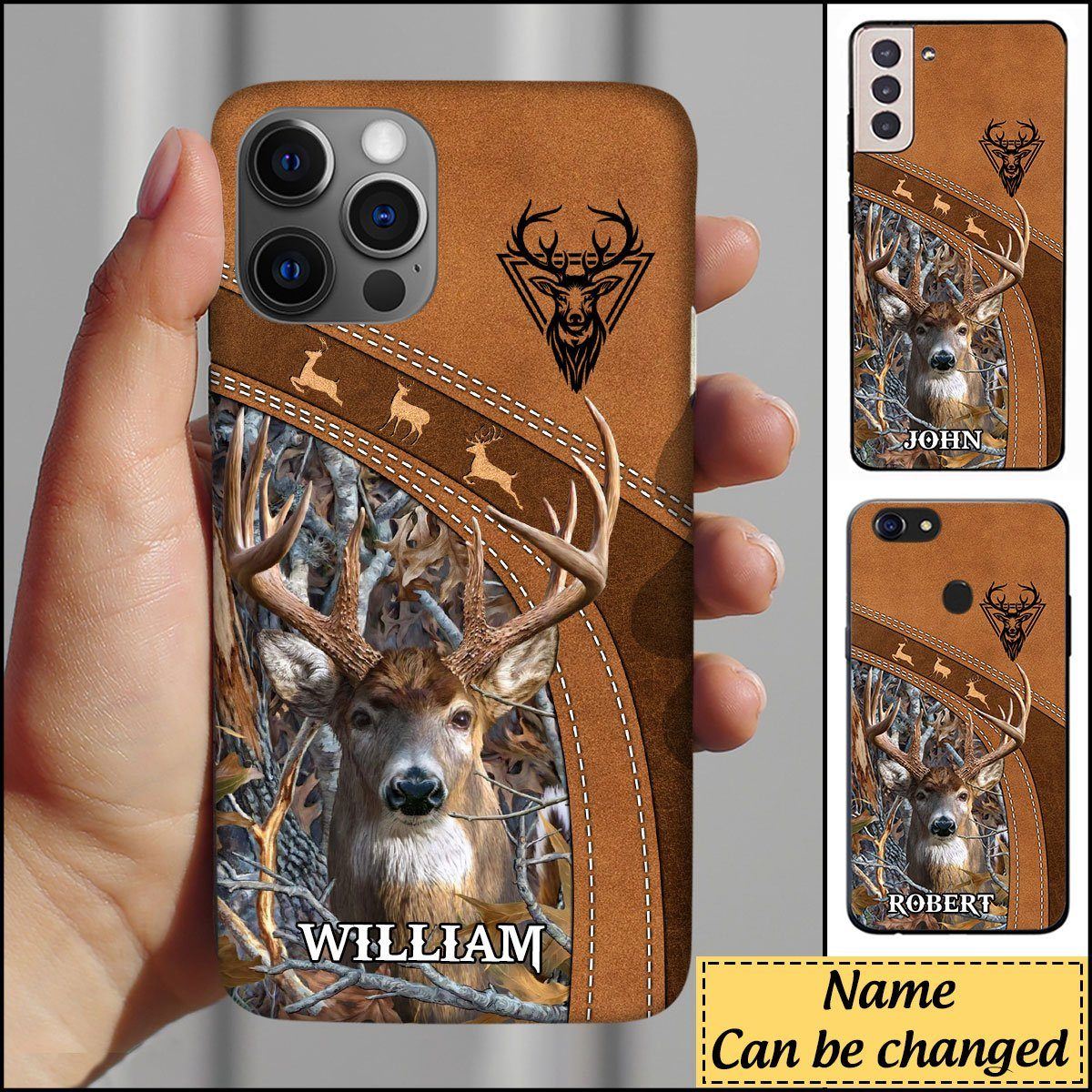 Deer hunting  Leather Pattern Personalized Phone case