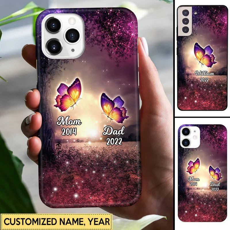 Memorial Dad & Mom Custom Name & The Year Butterflies Phone Case