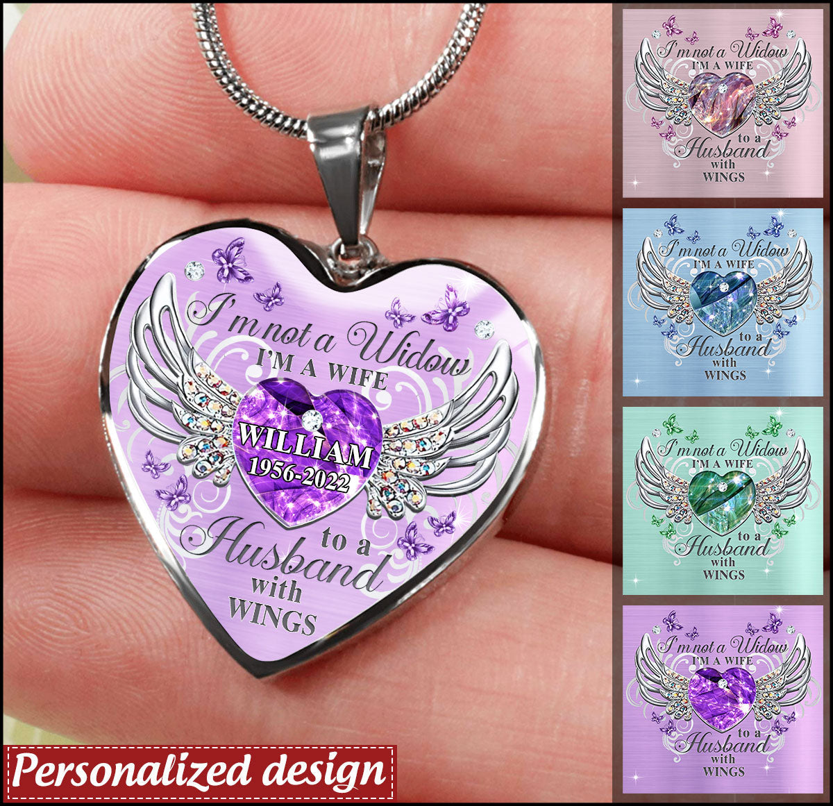 Memorial Butterfly My Husband Has Wings Personalized Custom Heart Necklace
