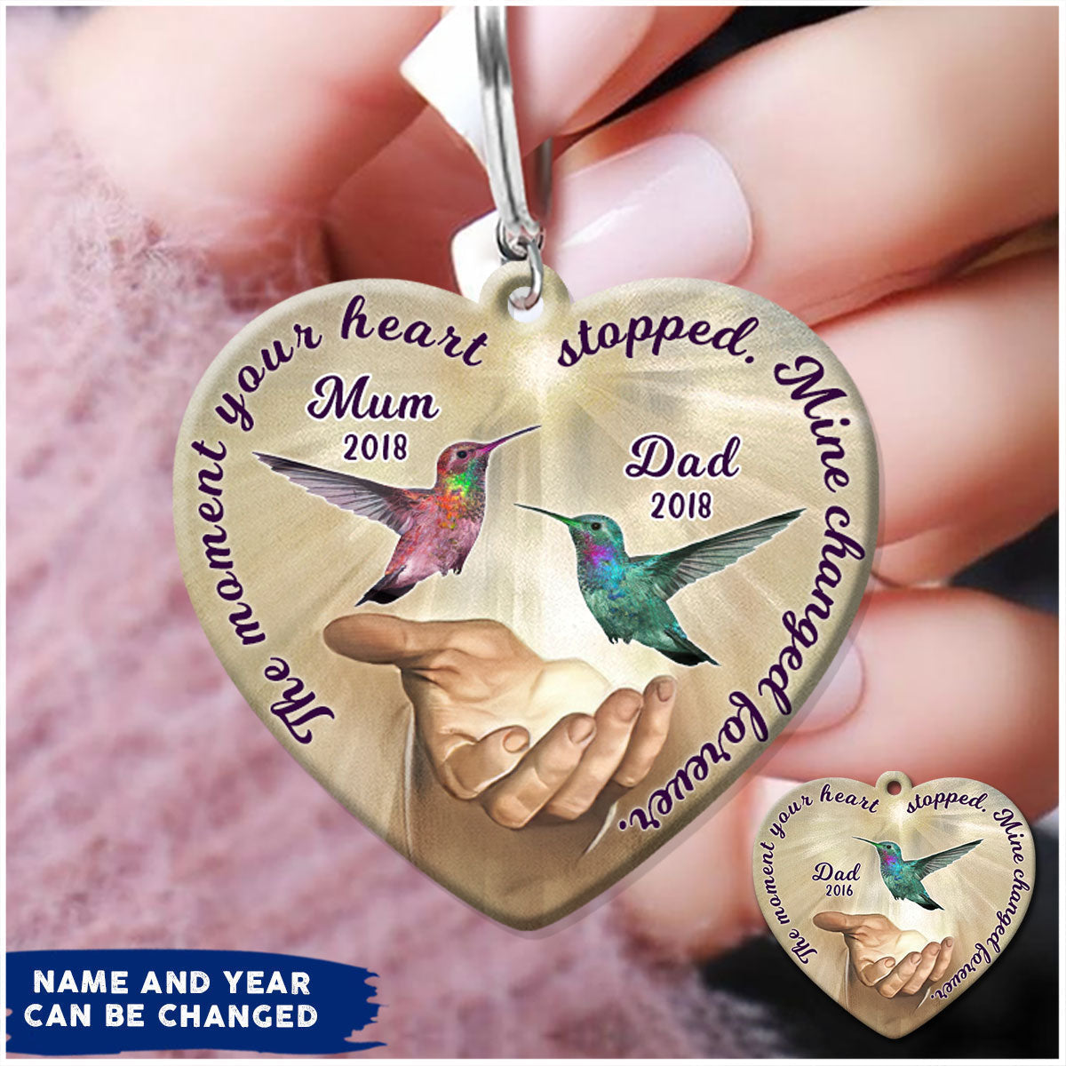 The Moment Your Heart Stopped, Mine Changed Forever Hummingbird Custom Memorial Acrylic Keychain
