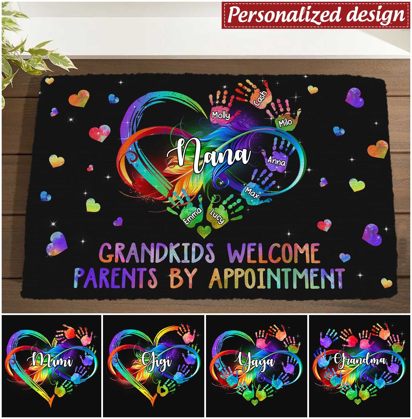 Customized Grandma Heart Funny Grandkids Welcome Parents By Appointment Mothers Day Familia Gift Rainbow Door Mat