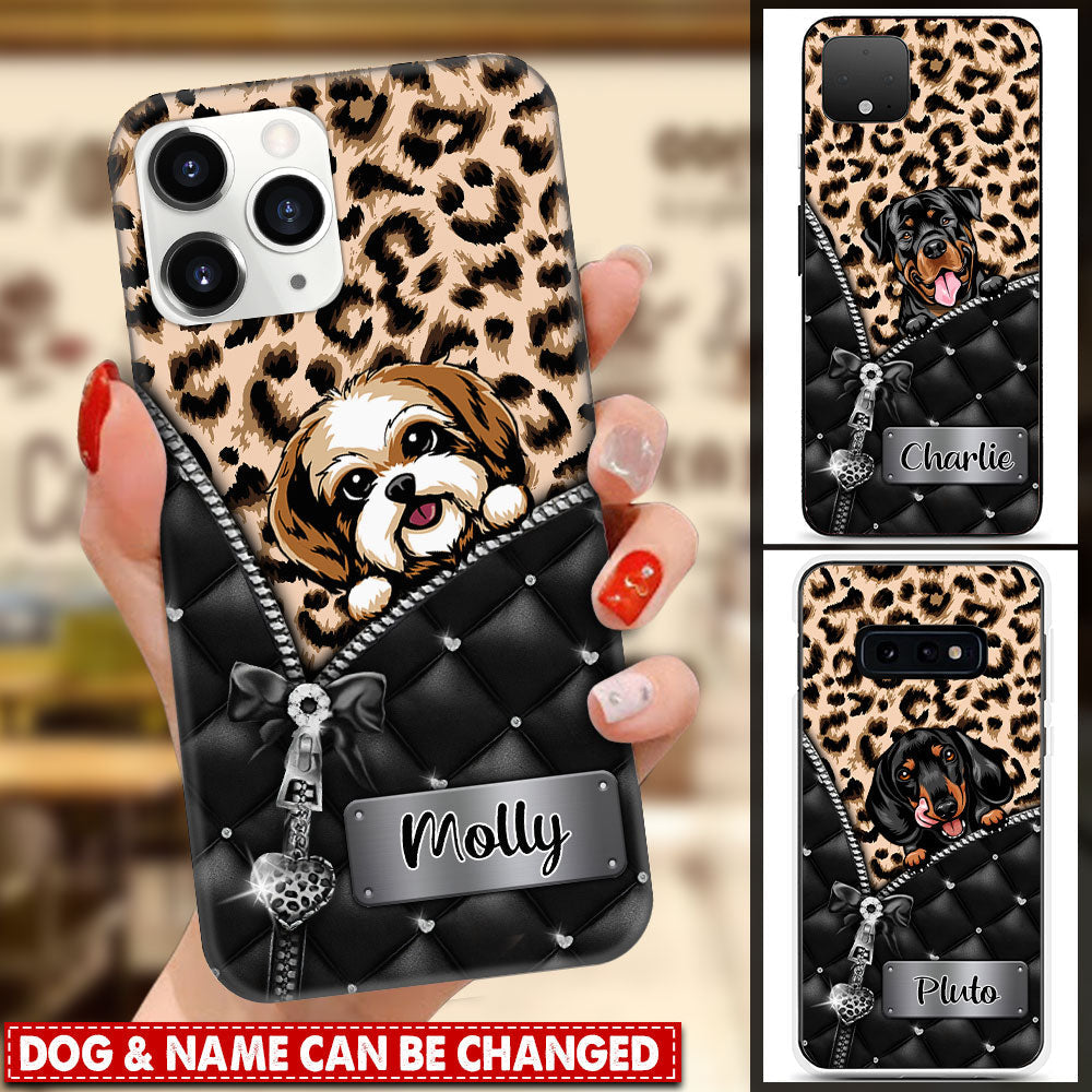 Personalized Dog Mom Puppy Pet Dogs Lover Zip Leopard Phone case