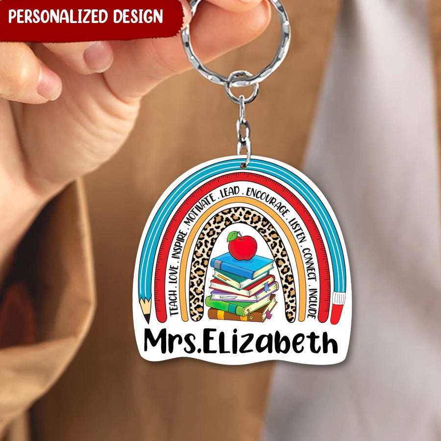 Gift for Teacher, Personalized Rainbow Teacher Acrylic Keychain