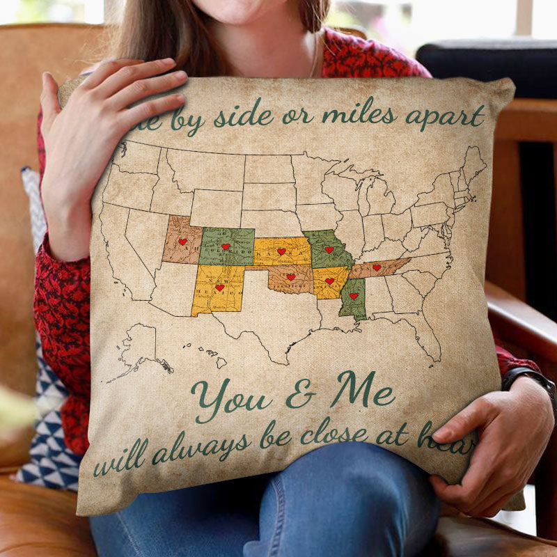 Side By Side Or Miles Apart - Family Gift - Personalized Custom Pillowcase