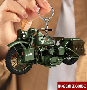 Army Military Motorcycle - Personalized Flat Keychain - Gift for Army Man