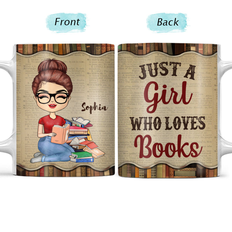 A Girl Who Loves Books Reading - Reading Gift - Personalized Custom White Edge-to-Edge Mug