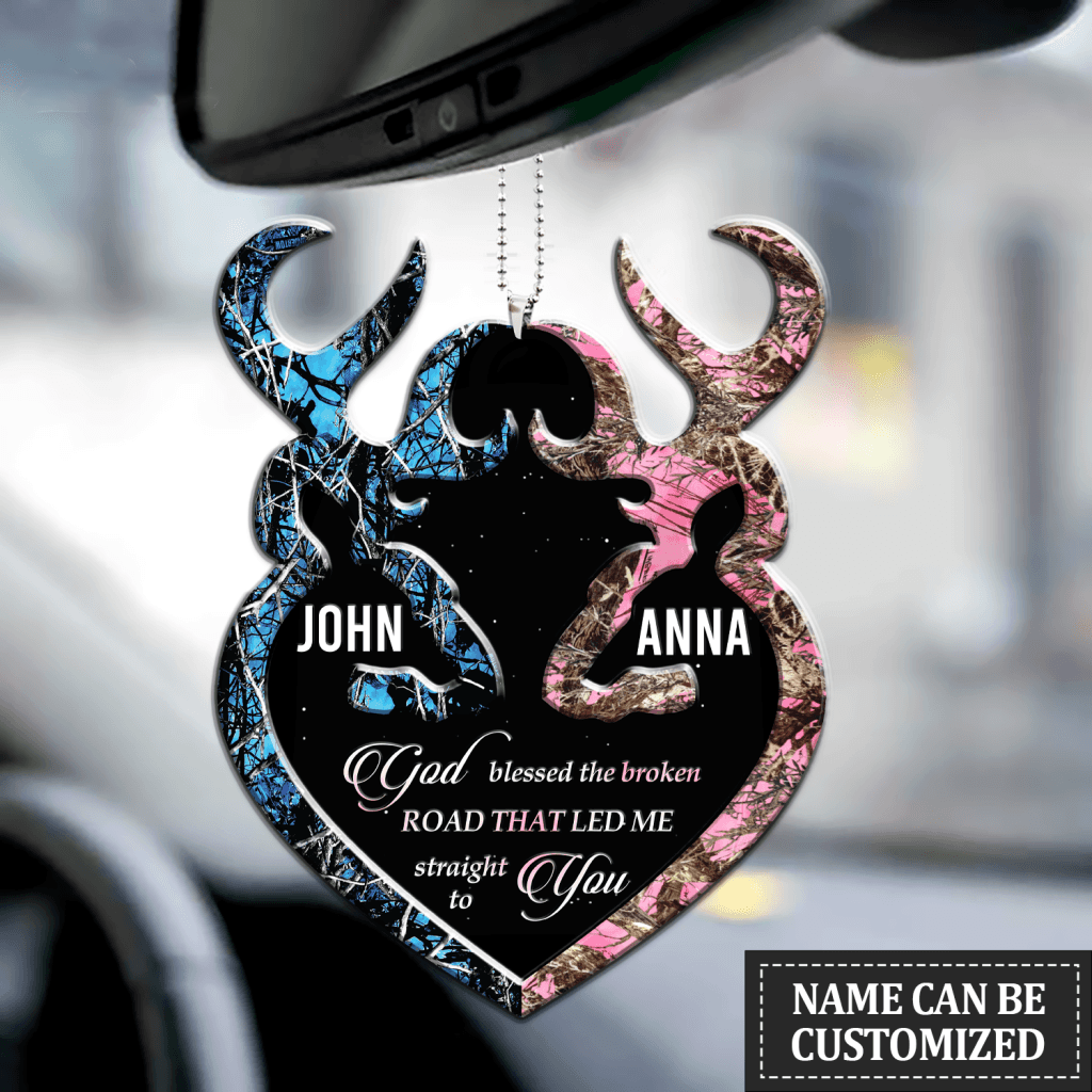 Blue Buck And Pink Doe God Blessed Personalized Ornament