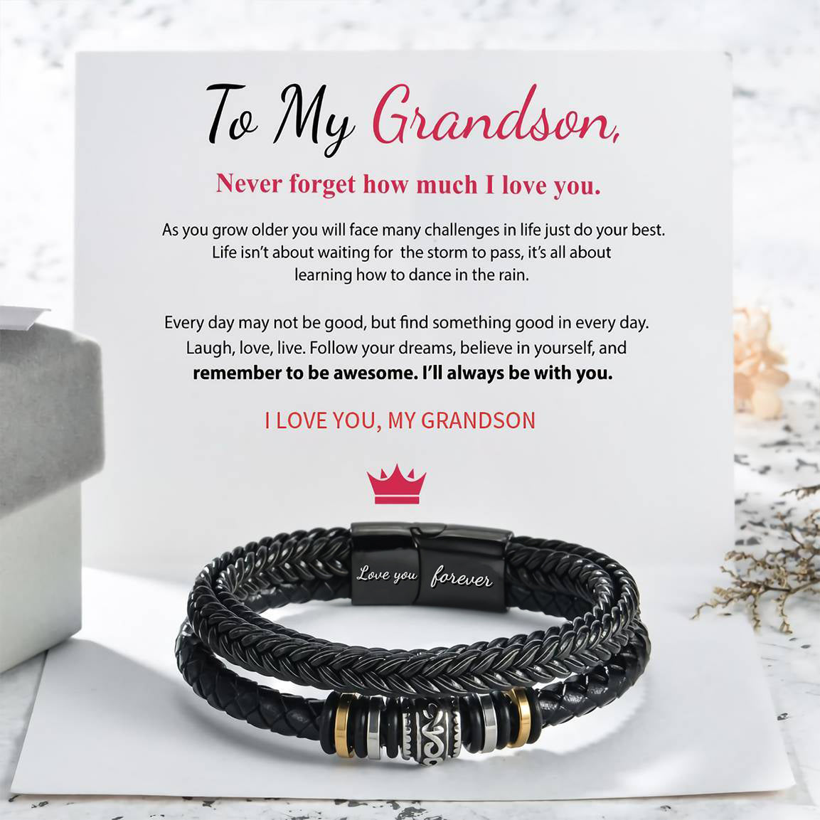 For Grandson - I Will Always Be With You Double-Row Bracelet