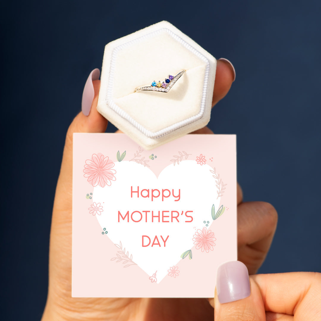 Personalized 1-6 Birthstones Chevron Pavé Ring