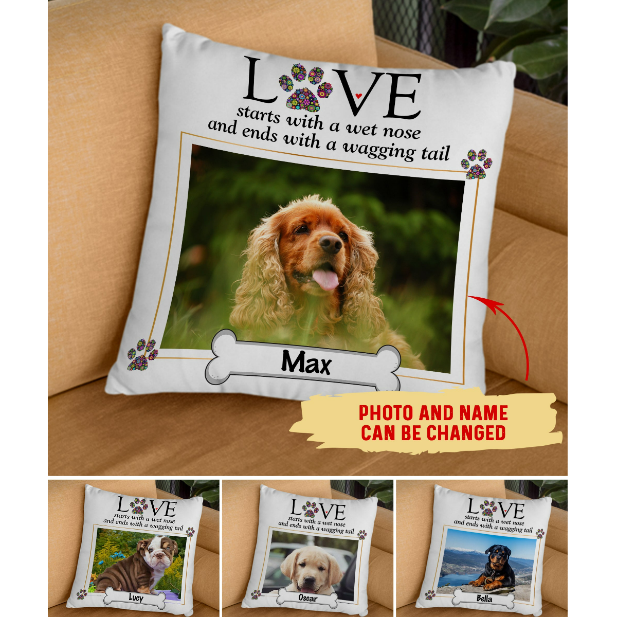 The Shape Of Love - Personalized Custom Photo Linen Pillow - Gifts For Dog Lovers