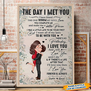Doll Couple Hugging Kissing The Day I Met You Gift For Him For Her Personalized Vertical Poster
