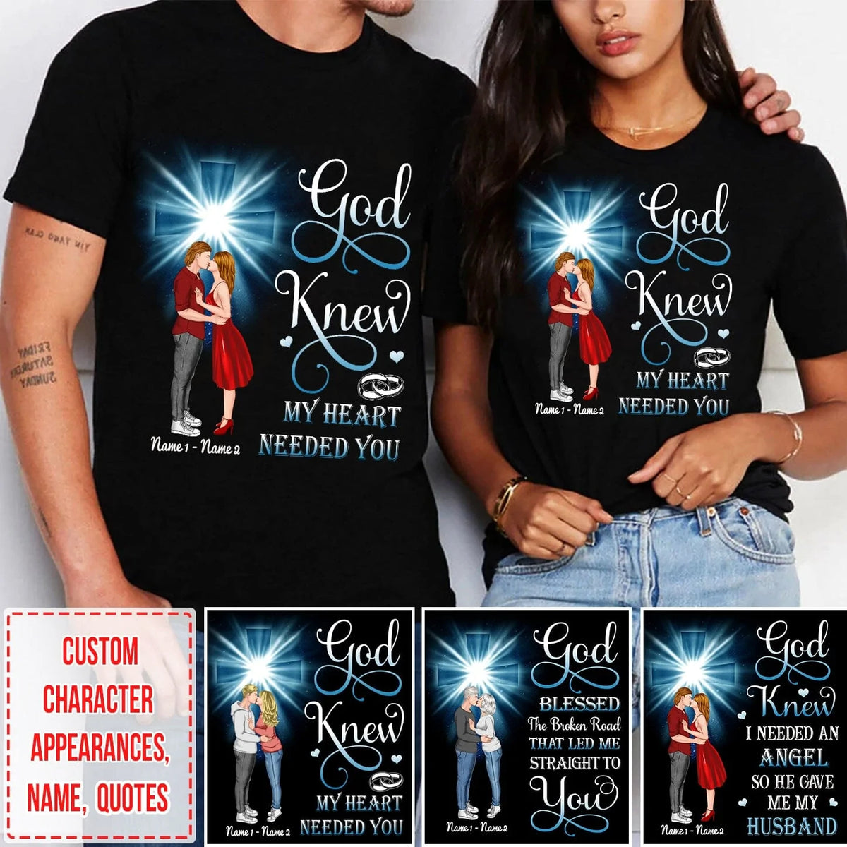 God Knew My Heart needed you Christian Cross Kissing Couple Personalized Valentine's Day Gift Black T-shirt and Hoodie HTN29DEC22CT1