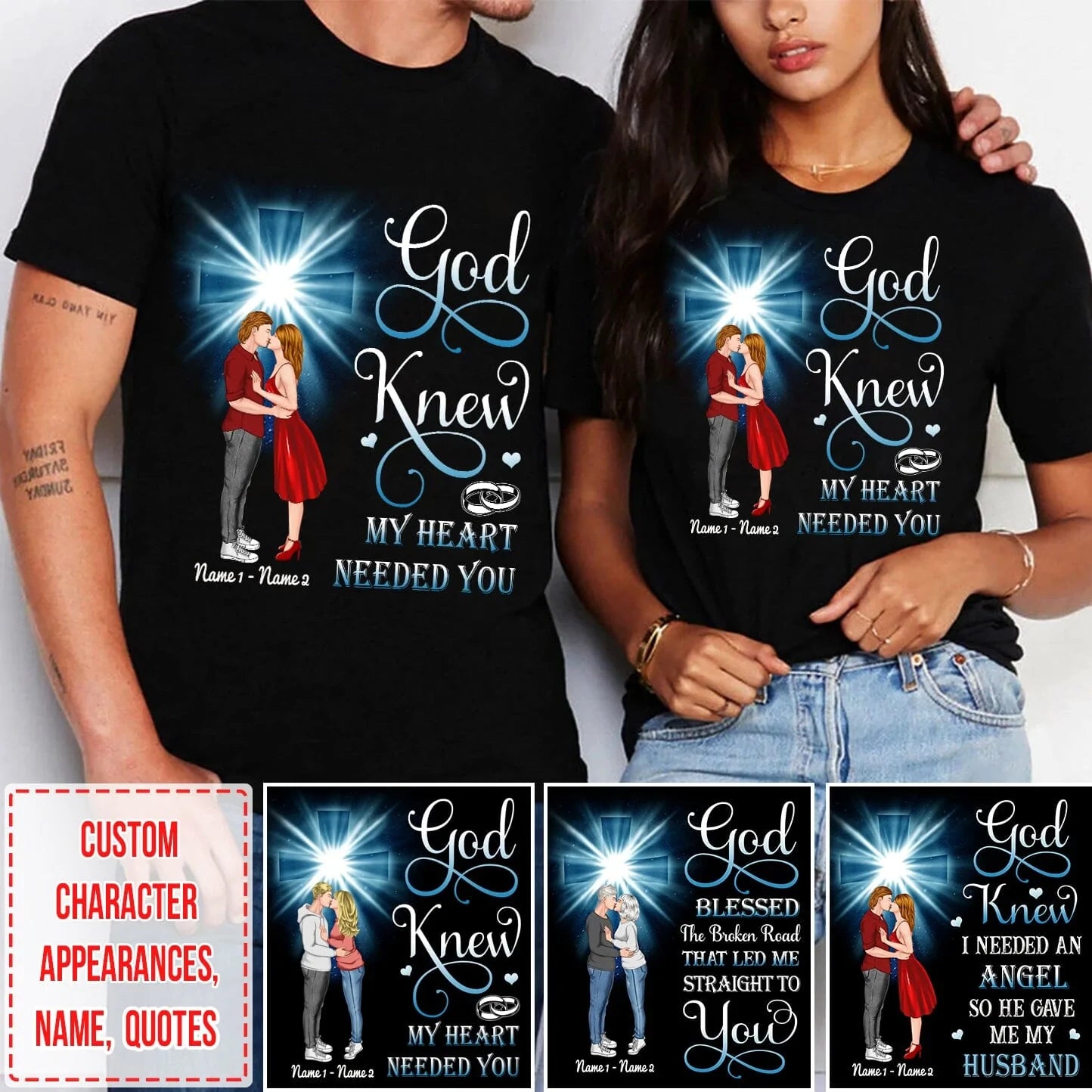 God Knew My Heart needed you Christian Cross Kissing Couple Personalized Valentine's Day Gift Black T-shirt and Hoodie HTN29DEC22CT1