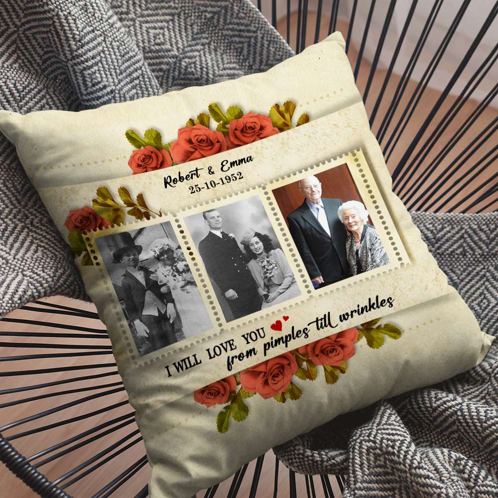 I Will Love You From Pimples Till Wrinkles, Personalized Photo Couple Square Pillow