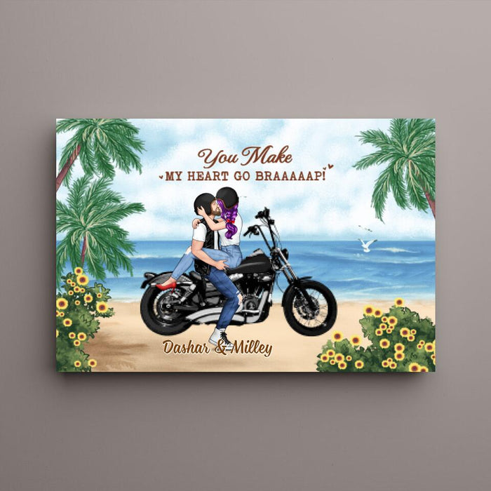 Kissing Couple - Personalized Canvas For Him, For Her, Motorcycle Lovers