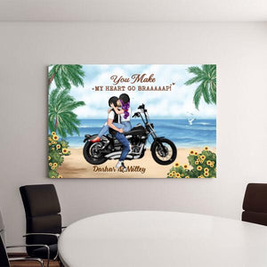 Kissing Couple - Personalized Canvas For Him, For Her, Motorcycle Lovers