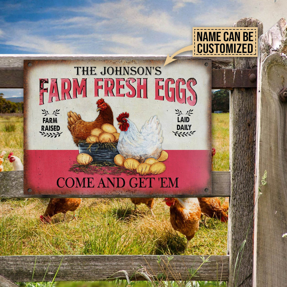 Personalized Chicken Farm Raised Laid Daily Customized Classic Metal Signs