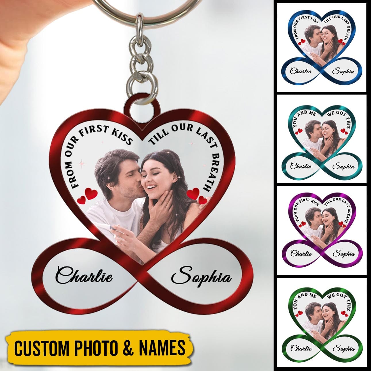 Infinity Heart Couple Custom Photo Personalized Acrylic Keychain - Anniversary Gift For Couple
