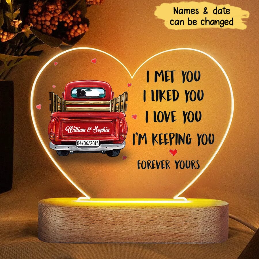 Couple Truck Personalized Acrylic Heart Plaque LED Lamp Night Light