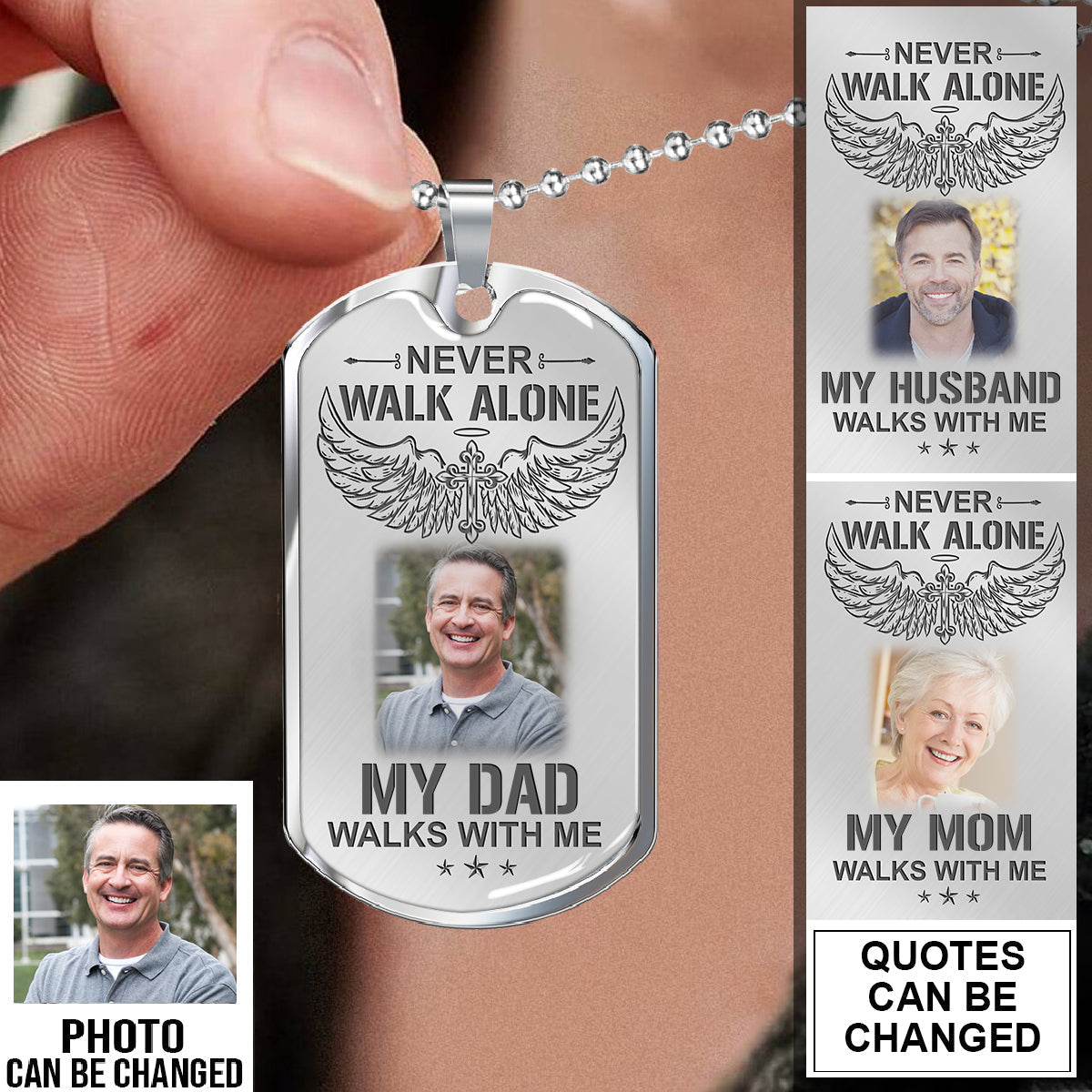 Never Walk Alone My Love Walks With Me, Personalized  Dogtag Necklace
