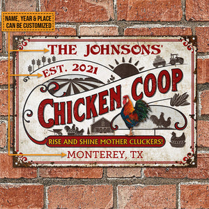 Personalized Chicken Coop Rise And Shine White Custom Classic Metal Signs