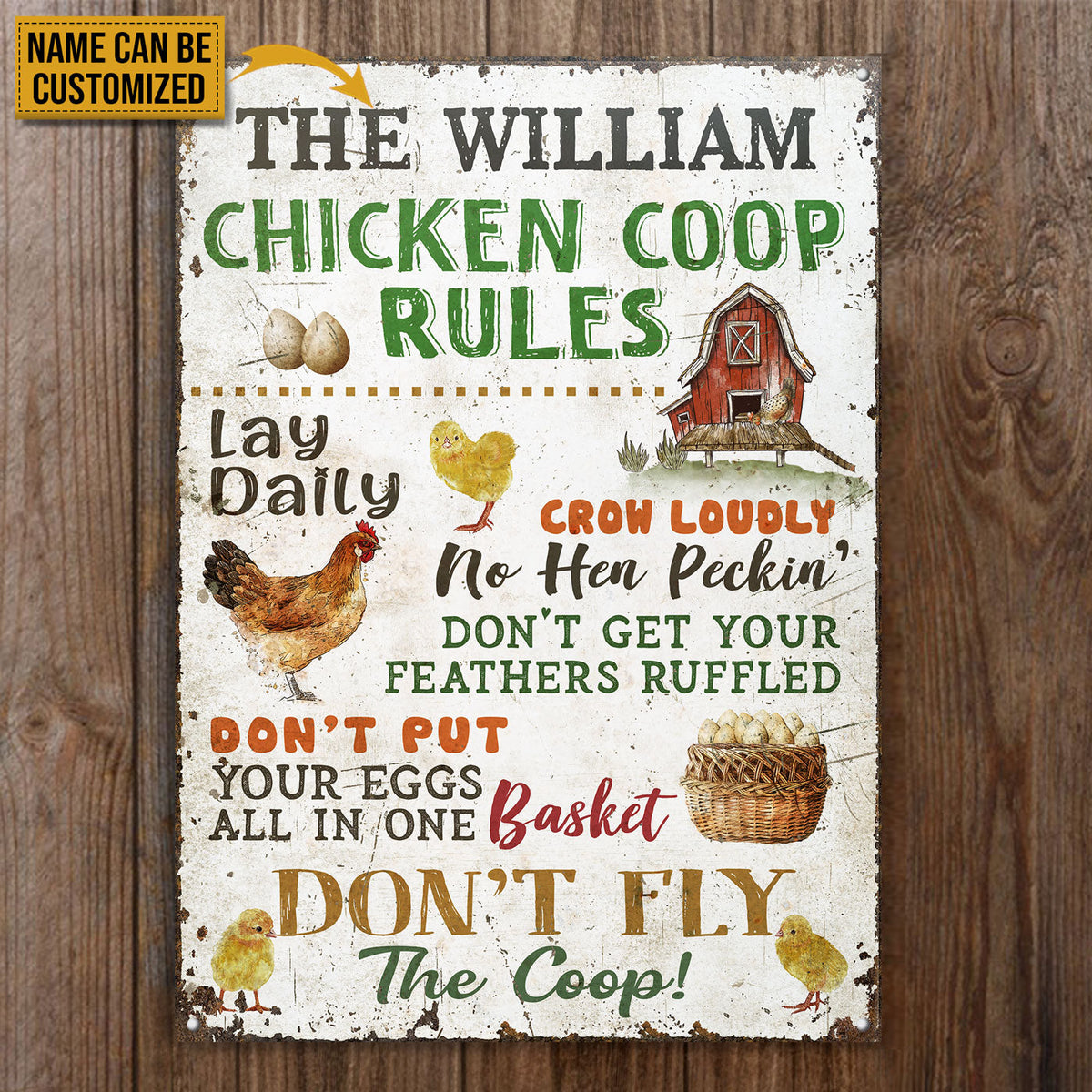 Personalized Chicken Coop Rules Customized Classic Metal Signs