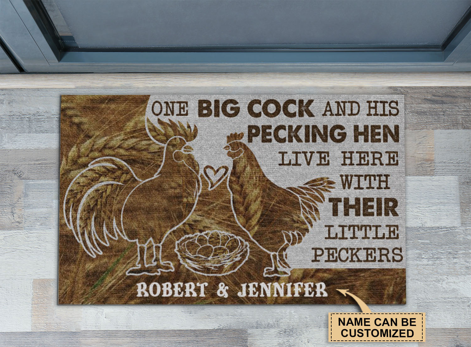 Personalized Chicken Couple Live Here Doormat