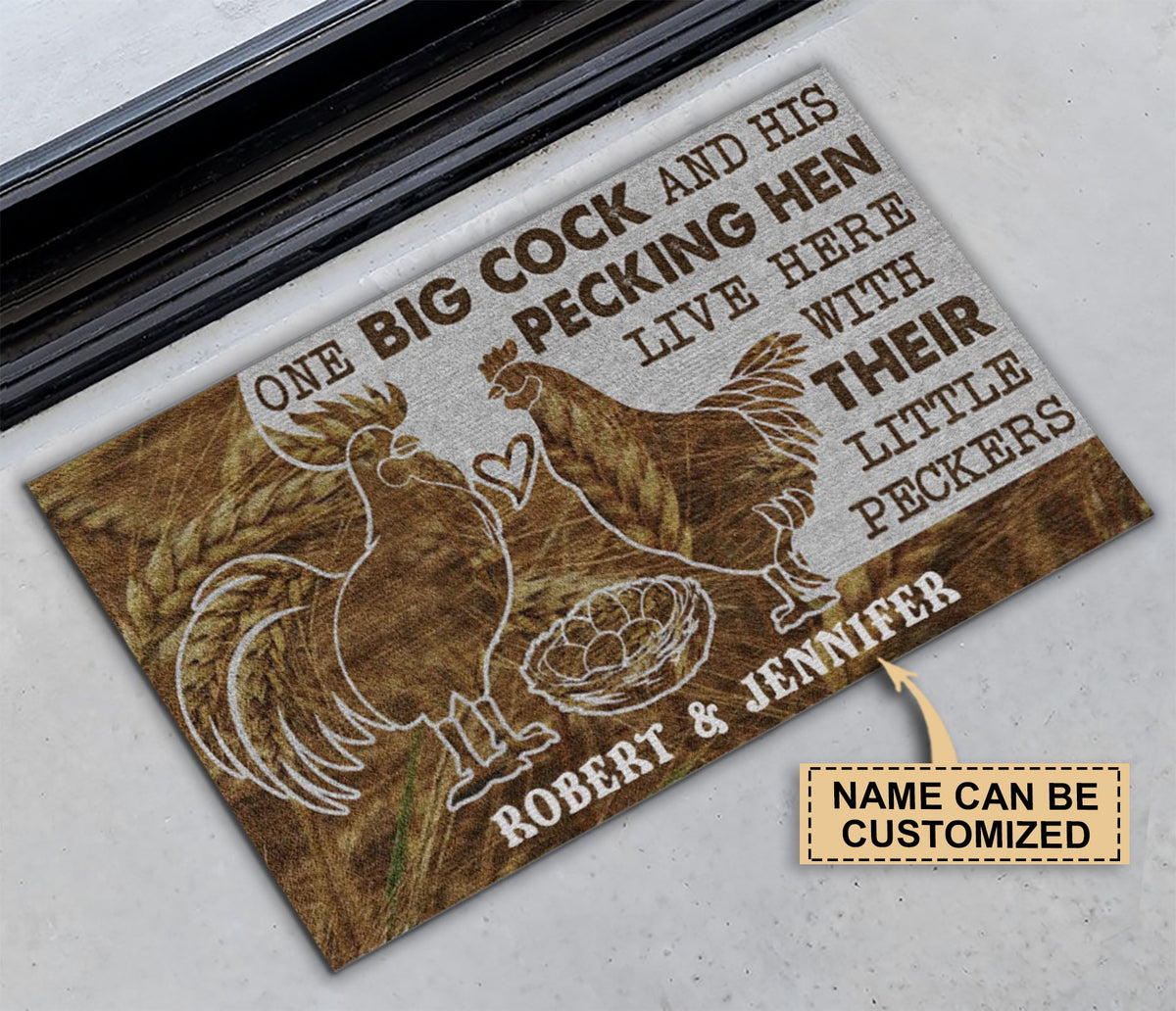 Personalized Chicken Couple Live Here Doormat