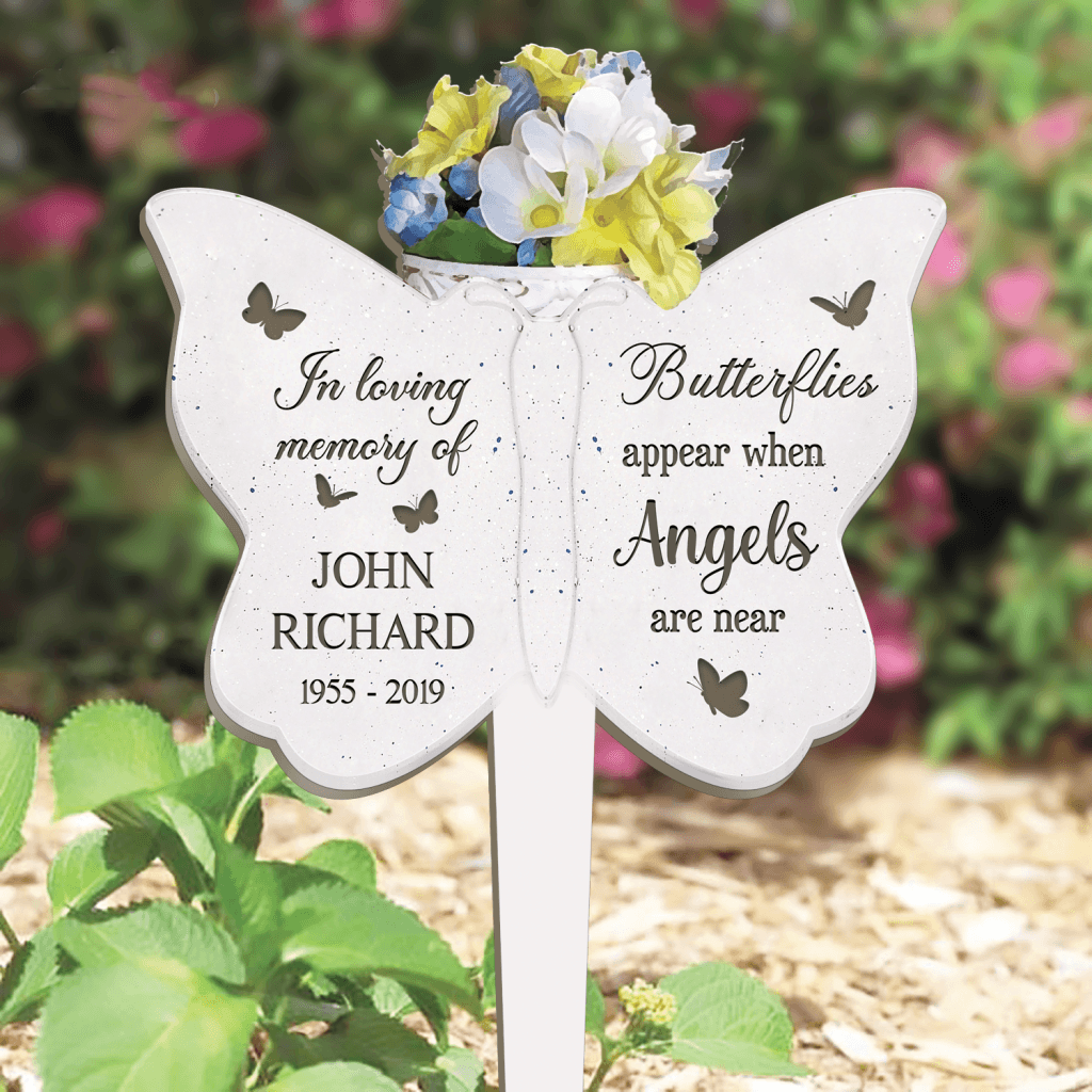 Personalized Butterfly Flower Pot Memorial Plaque Stake