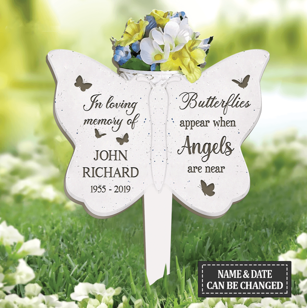 Personalized Butterfly Flower Pot Memorial Plaque Stake
